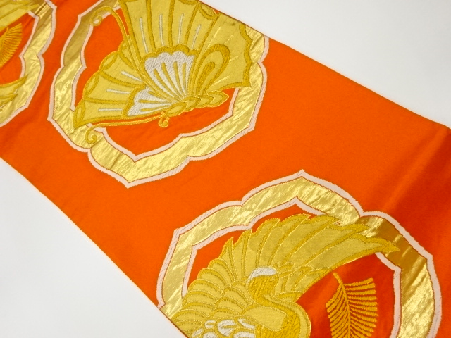 リサイクル　蝶・鶴模様織出し袋帯